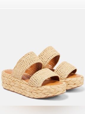 Clergerie Paris Arlene 2 Woven Raffia Leather Platform Espadrille Sandals